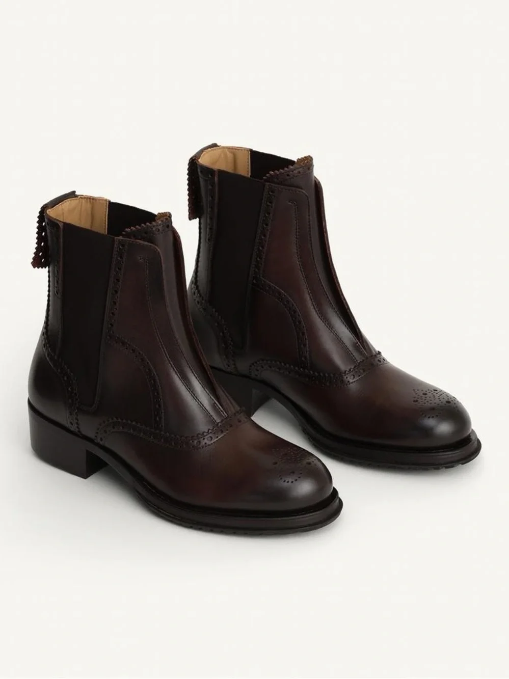 Zara NWT Men’s Limited Edition Leather Brogue Chelsea Boots Brown US 11